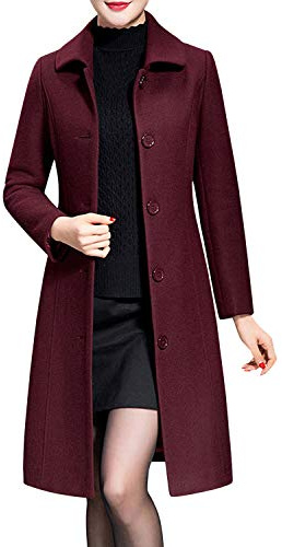semen Womens Lapel Wool Blend Trench Coats Single Breasted Winter Long Overcoat Outwear Casual Pea Coat (16-18, Wine red)