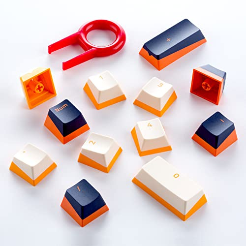 GunMjo PBT Doubleshot Keycaps for Gaming Keyboard with Cherry MX Switches, OEM Profile 112 Keys with 6.25U Space Bar, Bevel Cut Keycaps for Mechanical Keyboard, White/Blue with Orange Bottom