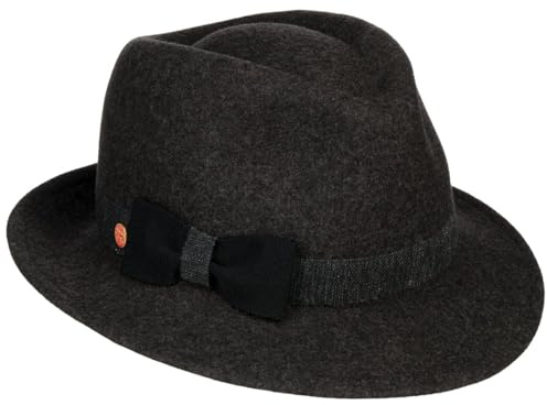 Mayser Leila Fedora Hat Bogart Style Plain Ribbon with Bow Made in EU Women Summer Winter Anthracite