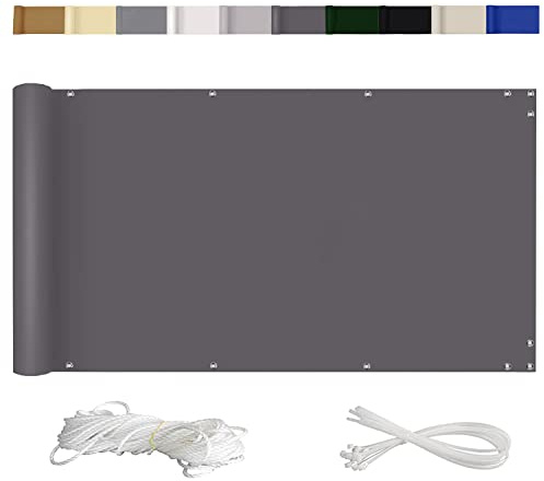 SUOMO Balcony Privacy Screen, Balcony Railing, No Drilling, Balcony Cladding, Weatherproof, 100% Polyester, Opaque UV Protection, Balcony Privacy Protection, Wind Protection with Eyelets and Cord,