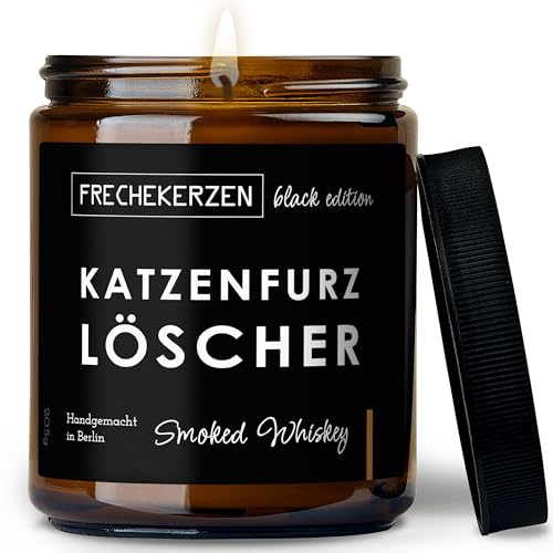 Lustige Duftkerze mit Spruch für Katzen Besitzer & Liebhaber | Handgemacht aus Sojawachs | In Geschenkbox | Valentinstag Geburtstagsgeschenk Gastgeschenk Katzenhalter Cat Lovers |Whiskey
