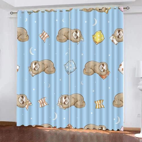 DICOIN Kinderzimmer Gardinen Mädchen Junge Cartoon-Tiere Mit Ösen 2Er Set,Gardinen Vorhänge Verdunkelung Vorhang Vorhang Polyester Blickdicht Motiv Faultier,200X280Cm(Hxb)/200X140Cm*2,B4