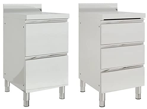 Hommdiy Gastro-Küchenschränke 2 STK.mit 2+3 Schubladen Edelstahl mit Aufkantung Edelstahlschrank Arbeitsschrank Arbeitstisch Schrank Gastronomie Lagerschrank