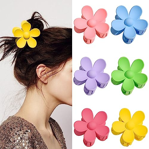 Pack of 6 Grandes Pinces à Cheveux Fleur Mates, pince Griffes Anti-Dérapante pour Cheveux épais et Fins, colourful mix pour femmes filles (6 Couleu)