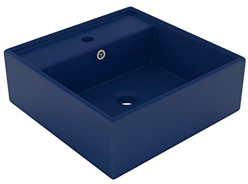 Tidyard Lavandino con Troppopieno,Lavabo da Appoggio in Ceramica,Lavandino da Appoggio,Lavabo in Ceramica,Lavello per Bagno,Cosmetici o Toilette,Lavandino Quadrato Blu Scuro Opaco 41x41cm