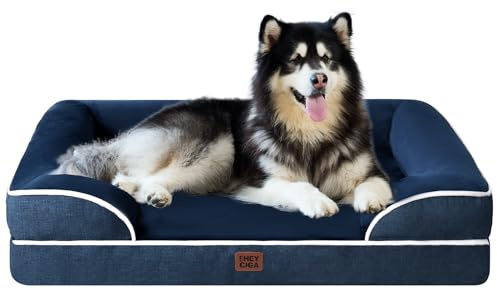 EHEYCIGA Orthopädisches Hundebett Grosse Hunde, 132x104cm, Marineblau | Orthopädischer Eierkistenschaum, Waschbarer und Wasserdichte Bezug, Rutschfester Boden, Reversibles Design, Atmungsaktiv