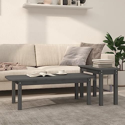 BUKSCYJS Moderner Wohnzimmertisch,Sofa Tische Wohnzimmer2-Tlg. Couchtisch-Set Grau Massivholz Kiefergeeignet FüR Wohnzimmer, Neben Dem Sofa, Arbeitszimmer, Konferenzraum