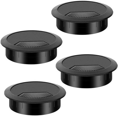 Dawenur 4 stycken runda kabelgenomföringar – diameter 60 mm – kabel- och ledningsplugg för bord, skrivbord, väggar, kontor, hem – kabelgenomföring för dator, mus, TV, telefon – svart