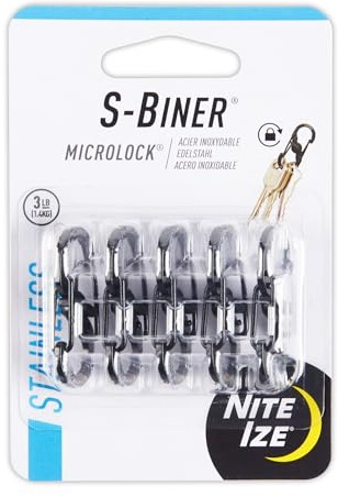 Nite Ize S-Biner MicroLock Stainless Steel - Durable Key Holder Carabiner Clip - S-Biner with Locking Gates - Durable & Strong Mini Carabiners for Keychain Accessories - Black (5 Pack)