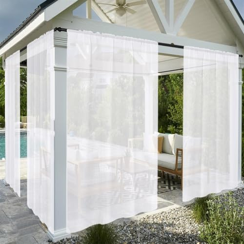 SK Studio Outdoor Vorhang Transparent Wasserdicht Voile Gardinen Outdoorvorhänge für Gartenlaube Balkon Terrasse Pavillon, 1 Stück Weiß, 132x244cm