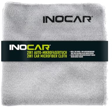 INOCAR® 2-in-1 Premium Mikrofasertücher - 2 Stück - Ultra weich, extrem saugstark, langlebig, lackschonend, streifen- und fusselfrei für professionelle Auto-/Lackpflege und zum kratzfreien Trocknen