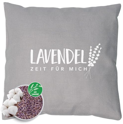 HERBALIND Lavendelkissen 20x20 cm Kräuterkissen mit Lavendel Zeit FÜR Mich - Geschenke zum Geburtstag, Idee Yoga, Wellness, Weihnachten - Duft Kissen mit Füllung - Grau