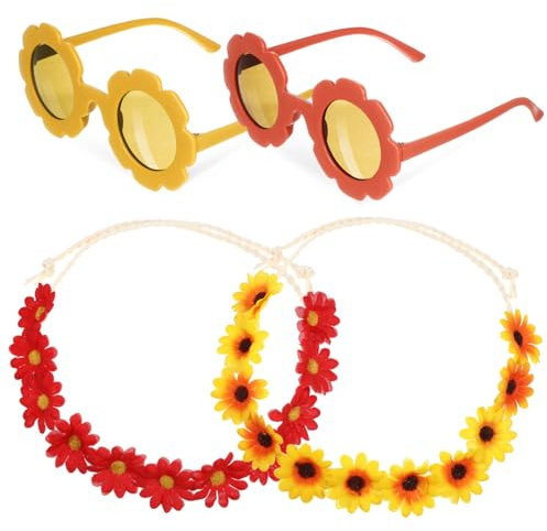 COSMEVIVI Blumenkranz Und Sonnenbrillen-set Für Festivals Handgefertigtes Stirnband Mit Sonnenblumen Vielseitig Tragbar Als Haarschmuck Oder Halskette Leicht Und Langlebig Für Strandpartys