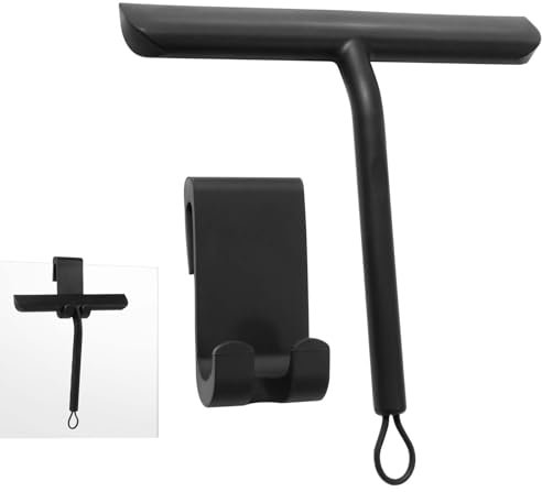 Vinabo Tergivetro per Doccia Silicone, Pulisci Vetro Doccia,Lavavetri Doccia Senza Foratura,Tira Acqua da Doccia, Acciaio Inox Tergivetro Doccia per Finestre, Bagno e Specchi (Nero, 21 cm)