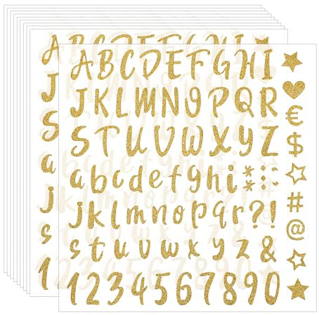 10 Blätter Buchstaben Aufkleber, Glitzer Buchstaben Selbstklebend Und Zahlen Sticker, Glitzer Selbstklebend Aufkleber Buchstaben für Hochzeitseinladung, Briefkasten DIY, Scrapbooking Und Mehr