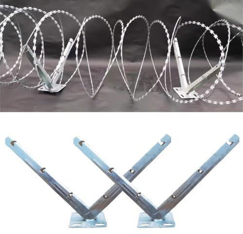 Rygcrud Rasierklingen-Drahtbügel, Hochbelastbar Verzinkt V-Halterung, Stacheldraht-Armverlängerungen Für Rollmaschendrahtzaun(2PCS - 55x32 cm)