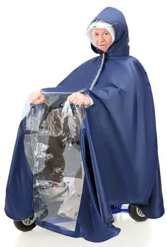QWORK Skoter regnponcho, vind- och vattentät rullstol regnrock med huva och transparent panel