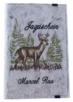 UnVergleichliches Personalisierte Jagdscheinhülle mit Name | Jagdschein Hülle Filz Bestickt | Jagdzubehör Geschenk für Jäger | Hirsch Motiv | Made in Germany