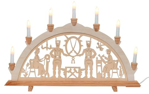Wichtelstube-Kollektion Holz Schwibbogen Lichterbogen Bergleute in Seiffen XL 58cm Schwippbogen Weihnachten Weihnachtsbogen Schwibbogen Weihnachten 7 Kerzen 230V Anschluss