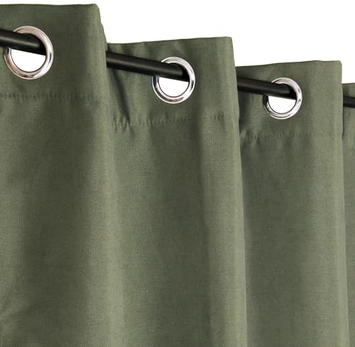 Atout Ciel Rideau Thermique Effet brossé à œillets 140x240cm prêt a Poser, Vert Kaki