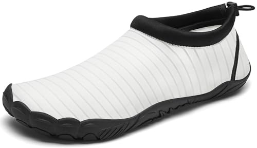 Mishansha Badeschuhe Herren Damen Wasserschuhe Atmungsaktive Schnell Trocknend Schwimmschuhe rutschfeste Leicht Barfußschuhe fur Männer Frauen, Weiß, 43 EU