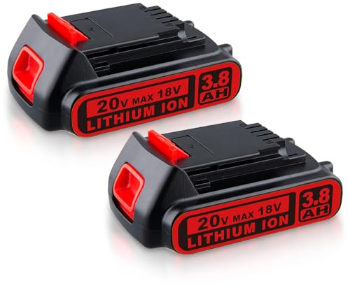 2 Pack 18V 3.8Ah Replacement Battery for Black+Decker LBXR20 Cordless Strimmer Hedge Trimmer Drill, Compatible with BL2018 LB20 LBX20 GTC1850L20 STC1820 LST201 BDCDMT120