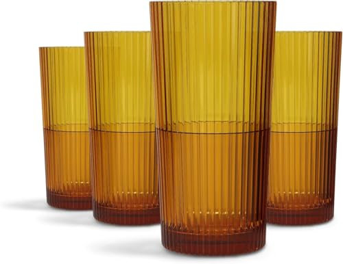Drinique Unbreakable Edition Highball - Vaso de plástico Tritan Renew de 14 onzas, color ámbar, paquete de 4