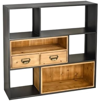 GLigeT Bücherregal Quadratische Bücherregale mit Eisenrahmen zur Wandmontage, mit Holz-Doppelschubladen-Organizer-Bücherregal, for Wohnzimmer, Büro, Küche, Ausstellungsregal Bücherturm