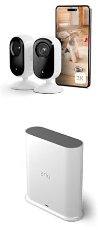 Arlo Essential 2 Indoor 2K, Caméra de Surveillance WiFi Intérieure pour Animaux de Compagnie, Vision Nocturne, Audio bidirectionnel, avec obturateur d'objetif, Essai Secure Inclus, 2 Caméra Blanc