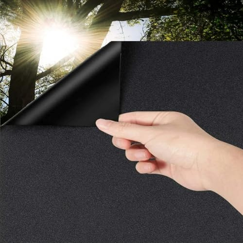 Avoid Film de fenêtre noir - Occultant - 100 % bloqueur de lumière - Film brise-vue pour fenêtre - Film de fenêtre autocollant sans colle - Protection UV avec raclette, couteau et pulvérisateur de