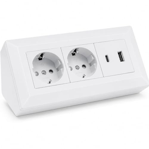 Trano 2-Fach Steckdosenblock mit USB-A & USB-C - Praktische Stromversorgung in stilvollen Farben, Farbe:Weiß