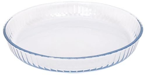 Argon Tableware Optique Plat à Four Rond en Verre - 32cm x 32cm - 1x Grand Profond Pâtisserie Casserole Lasagne Grillage Rôtissoire Plateau de Cuisson Bol | Compatible Micro-ondes et Congélateur