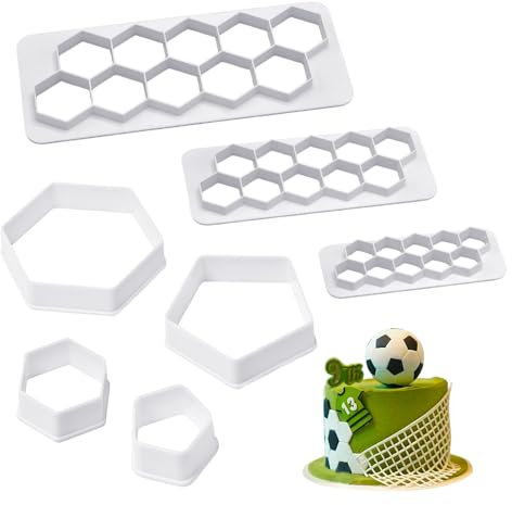 GIDWRIY 7 Piezas Cortador de Galletas Futbol,Cortador Hexagonal,Molde Pelota Futbol,Moldes Formas Galletas,Moldes de Fondant de Futbol,Cortadores de Pastelería,Molde Galletas Geométricas para Tartas
