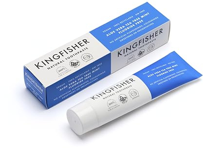 Kingfisher Natural Toothpaste Aloe Vera Tea Tree Mint Fluoride-Free | Vegetarian and Vegan | Oral Health Foundation Approved | Gluten-Free and GM-Free | Ethical Consumer Best Buy | 1 x 100ml Tube