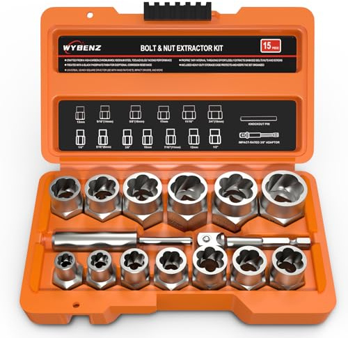 15 PCS Bolt Extractor Set, 3/8 Drive Impact Bolt & Lug Nut Remover Socket Tool Kit, Stripped Bolt Extractor Socket Set For Broken,Damaged, Frozen, Studs, Rusted, Rounded-Off Bolts, Nuts & Screws