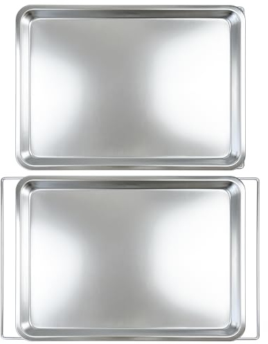 Expandable Stainless Steel Large Baking Pan, (17.79~21.65) × 12.79 Inches, Embedded Oven Food Tray, Adjustable in Length, Steel Cookie Sheets for Baking, Cooking Tray for Oven 2 Pack