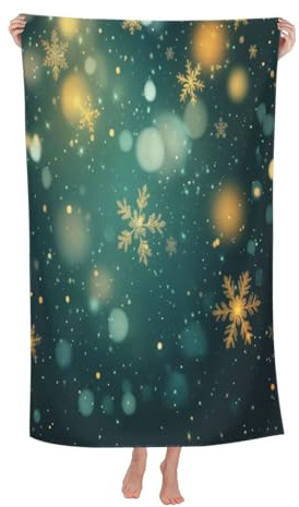 Bath Towel Snowflake Green Christmas New Year Beach Towels Soft Absorbent Washcloths Quick Dry Luxury Hotel Quality Towelling for Adults Kids Bathroom Spa Gym Swimming 31.5 x 51.2 Inch Oversized