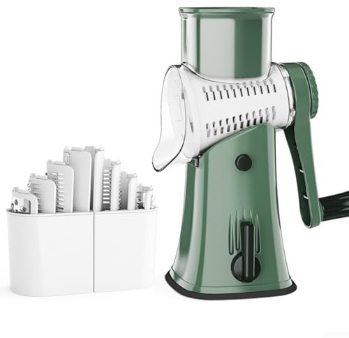 Cortador de verduras giratorio manual con cuchillas de acero inoxidable intercambiables y base de succión para un funcionamiento seguro y un procesamiento eficiente de alimentos (verde)