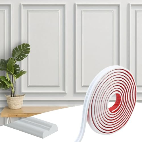 20Ft x 0.9 Peel and Stick Wall Moulding Panels - TPE Self-Adhesive Wall Panelling Kits, Flexible DIY Decorative Wall Molding Trim for Mirror Frame, Chair Rail