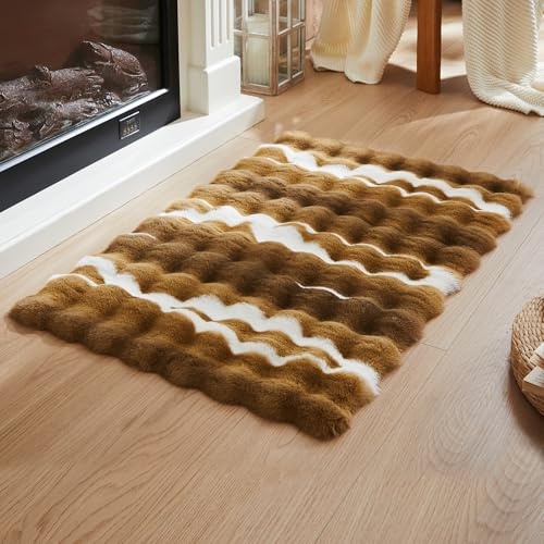 LLMolly 2X 3-Foot Synthetic Rabbit Fur Rug, Multicolor Bubble-Patterned Velvet Design. Soft, Plush, Slip-Resistant, and Machine Washable. Home Decor, Suitable for Living Rooms and bedrooms