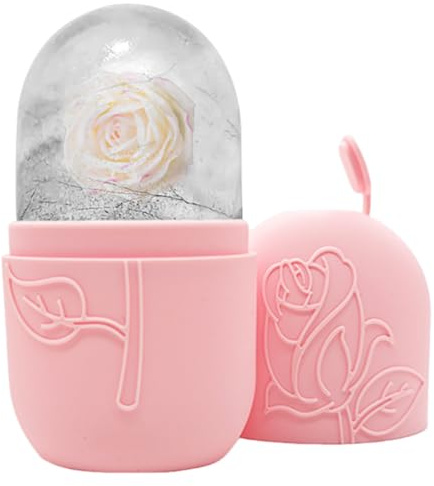 Ice roller viso Rosa,Rullo di Ghiaccio Facciale,Stampo Ghiaccio Viso Riutilizzabile in Silicone, Compatto e portatile,adatto a una varietà di scenariRiduzione Pori e Occhiaie