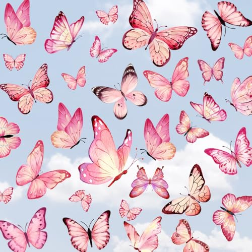 WandSticker4U®- [3 Bögen, 44 Stück] Fensterbilder SCHMETTERLINGE rosa/pink selbstklebend I Fenstersticker Kinder Schmetterlinge Frühling I Fensterdeko Kinderzimmer Schmetterlingsdeko Fenster