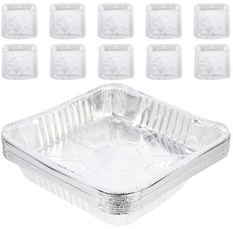 Mipcase 20pièces Barquettes Aluminium Carrées pour Cuisson de Gâteaux Pains et Autres Aliments Compatibles Four et Friteuse à Air Chaud