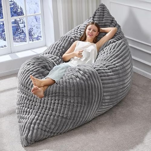 Oversized Umwandelbarer Sitzsack, Flanell, Ultimativer Komfort für Entspannung & Familienzeit, Abnehmbarer & Maschinenwaschbarer Bezug, Ideal für Wohnzimmer & Schlafzimmer, Hellgrau, 194x140 cm