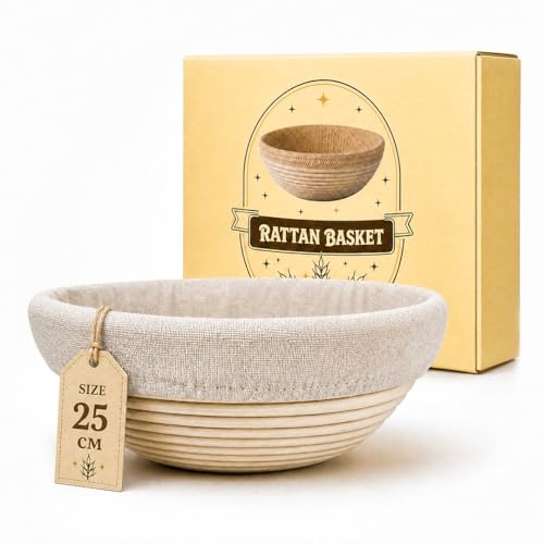 GUSSKÖNIG Gärkörbchen Rund 25 cm aus Rattan – Gärkorb Brot für Sauerteig, Brot Backen Zubehör, Brot Gärkorb für optimale Luftzirkulation & Teiggare, natürlich & atmungsaktiv, ideal für Anfänger