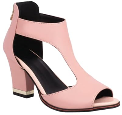 Sandalias Romanas Casuales para Mujer, Sandalias de tacón Alto con Tira en T y Puntera Abierta, con Cremallera Trasera y Tira en el Tobillo Zapatos de Vestir para Mujer,Rosado,40