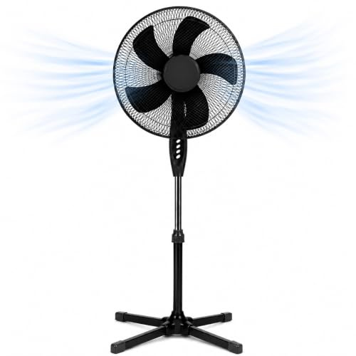 Ventilatore a Piantana Ø 40 cm NERO - FACILE MONTAGGIO - 50 W - 3 Velocità - STABILE e SILENZIOSO - Oscillazione Orizzontale - Altezza Regolabile 103-130 cm - Testa Inclinabile - Base a Croce