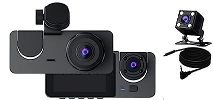 3 Channel Cam Car DVR 1080P Camera Lens Vehicle Video Drive Recorder Mini Dvrs Black Box Parking Monitoring Ultra HD Recording(3 Channel-CC-BL,64G)