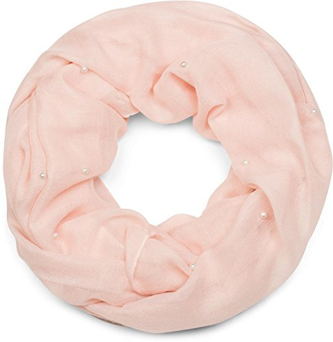 styleBREAKER Damen Loop Schal mit Perlen Applikation, Unifarben, Leichter Schlauchschal Einfarbig, Tuch 01016168, Farbe:Rose