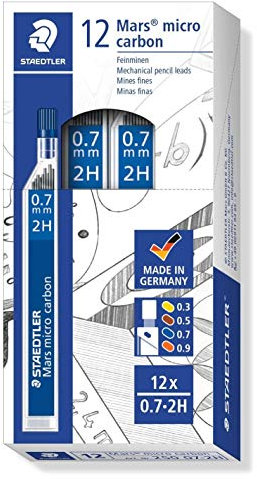 STAEDTLER Mars Micro Carbon 250 07-2H Mine für Druckbleistift 0,7 mm 2H - 12 Stück